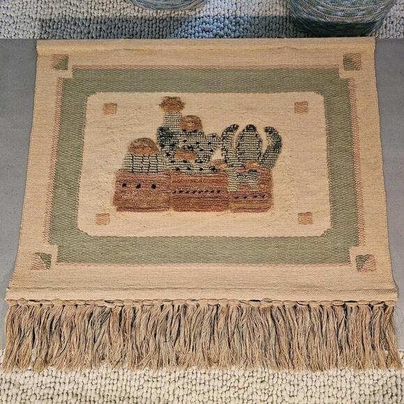 Vintage Large Woven Jute Cactus Tapestry Wall Hanging Potted Plants Boho India